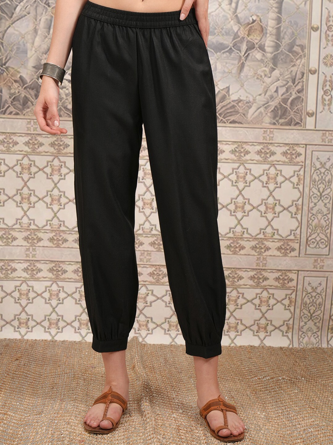 

Vishudh Women Mid-Rise Joggers Trousers, Black