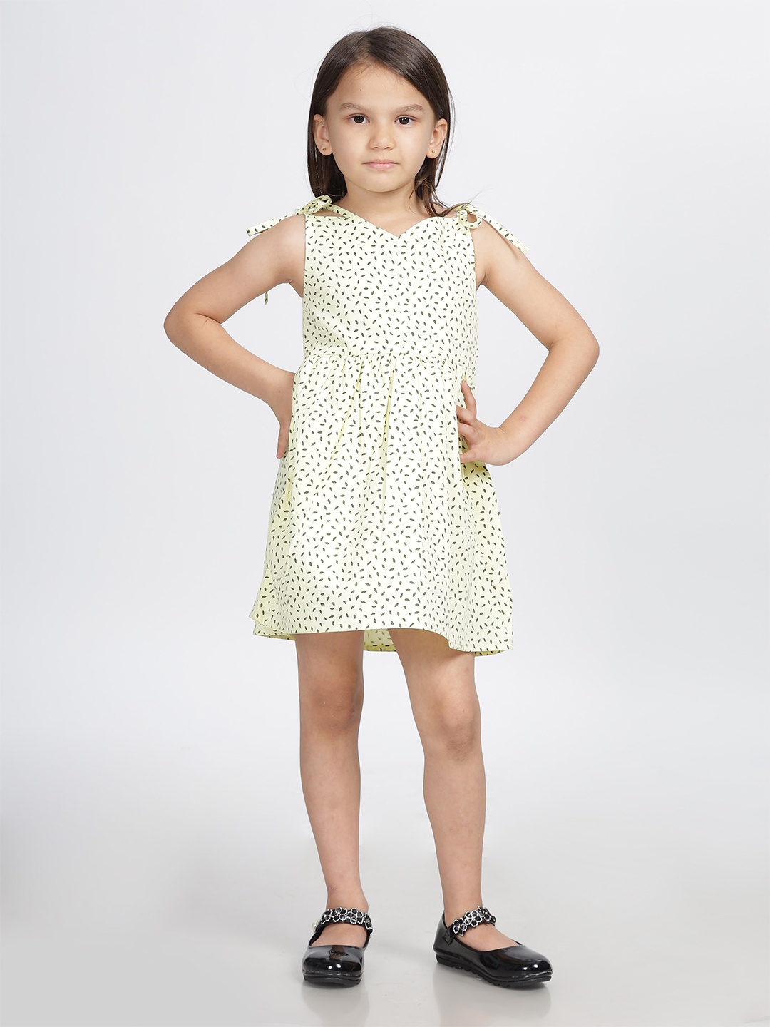 

IDAA Girls Polka Dot Printed Cotton Fit & Flare Dress, Lime green