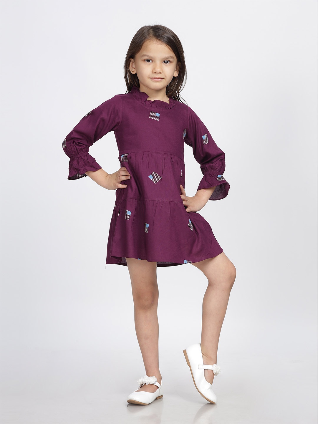 

IDAA Geometric Printed Bell Sleeve Fit & Flare Dress, Burgundy