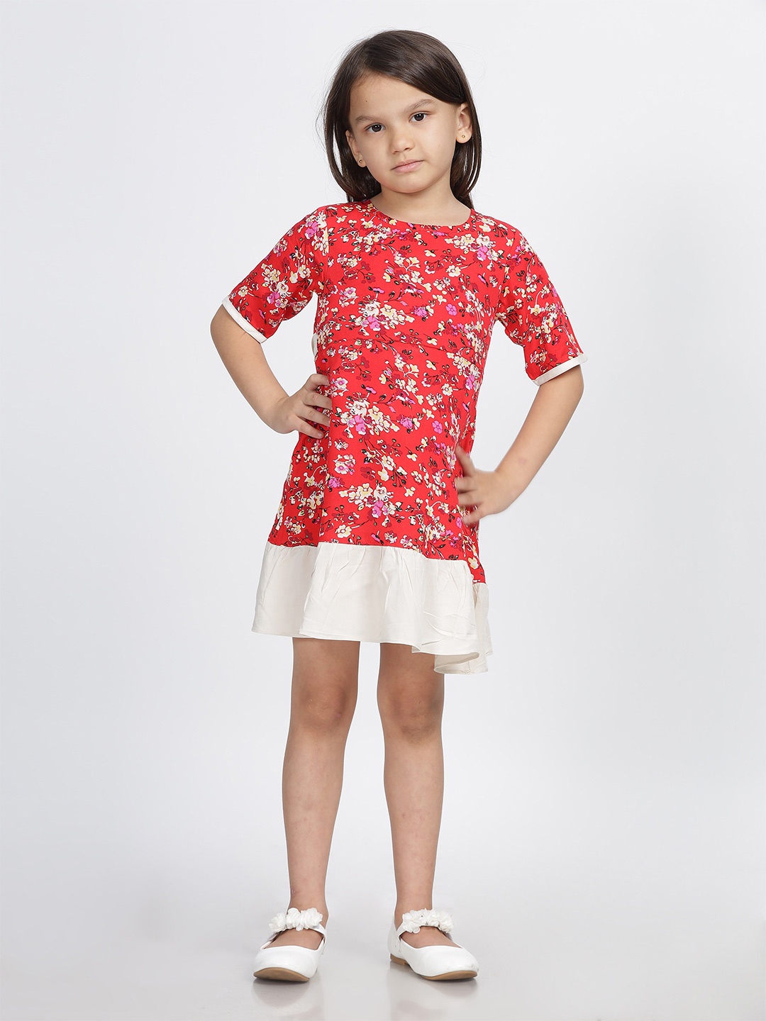 

IDAA Girls Floral Printed A-Line Dress, Red