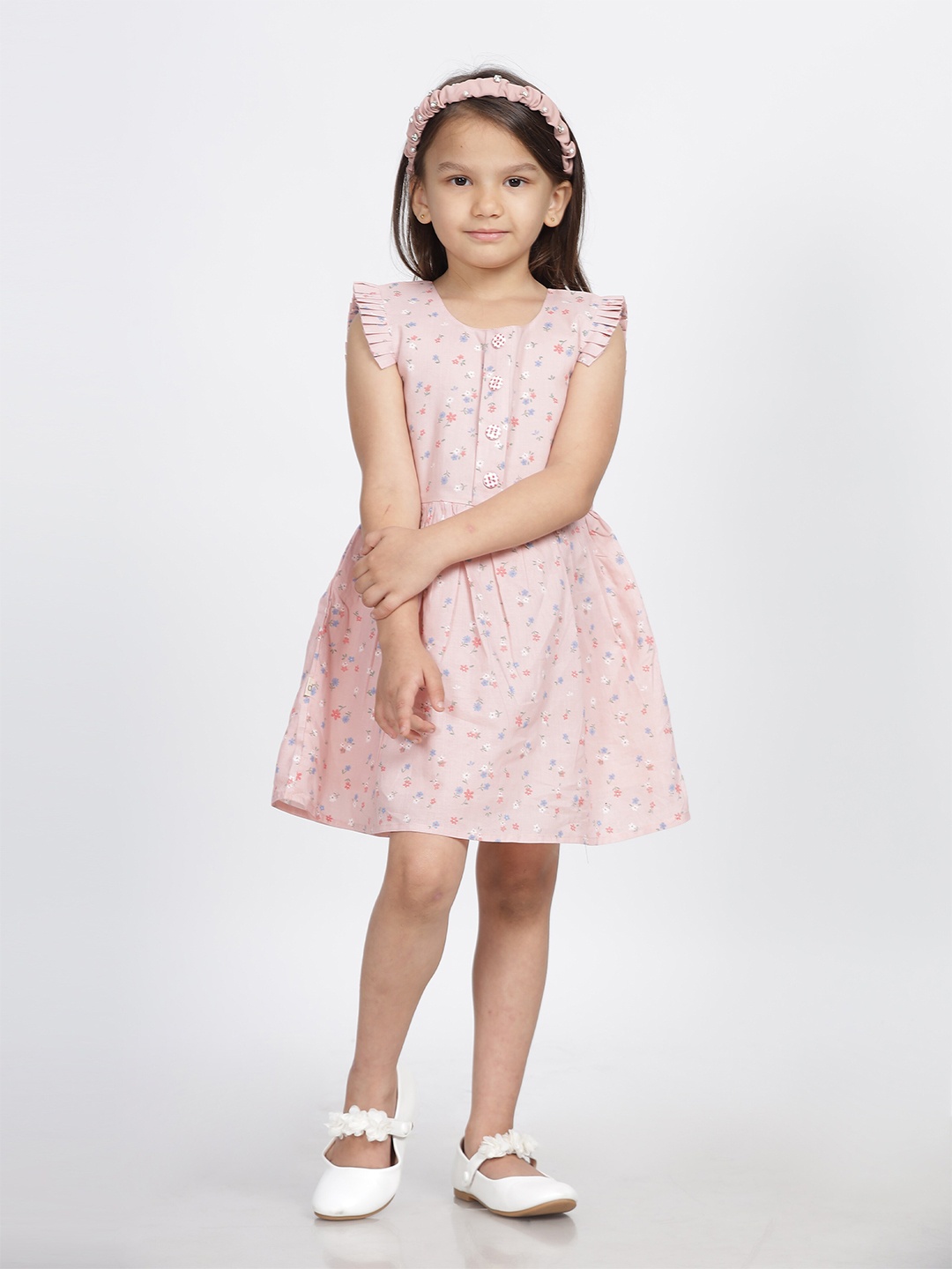 

IDAA Floral Printed Cotton Fit & Flare Dress, Pink
