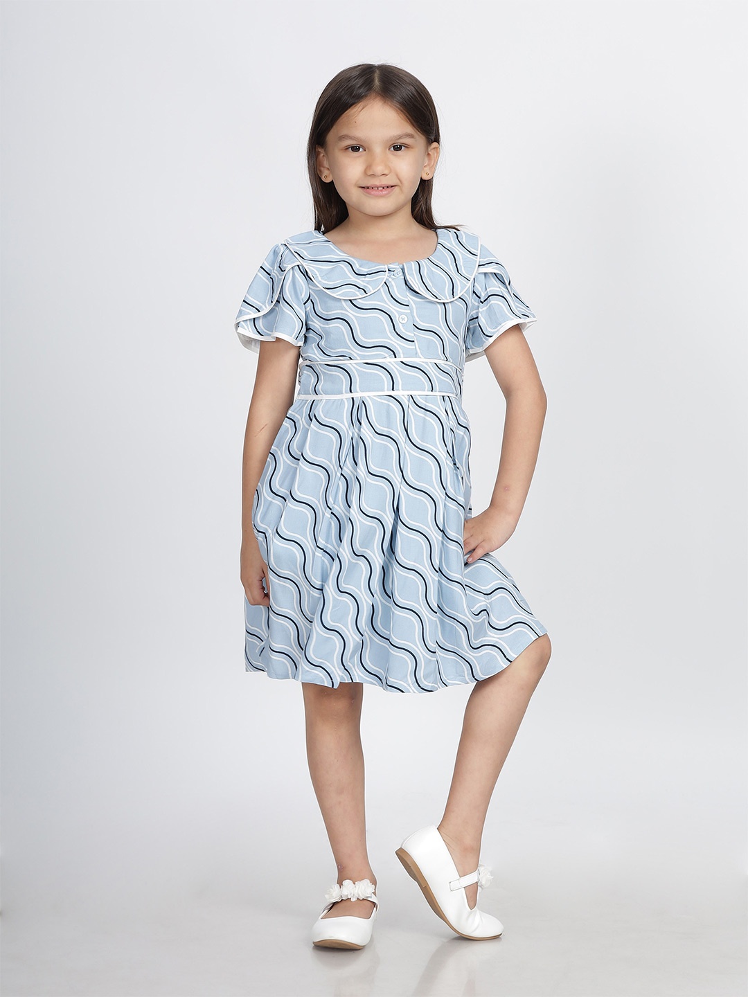 

IDAA Girls Abstract Print Peter Pan Collar Fit & Flare Dress, Blue