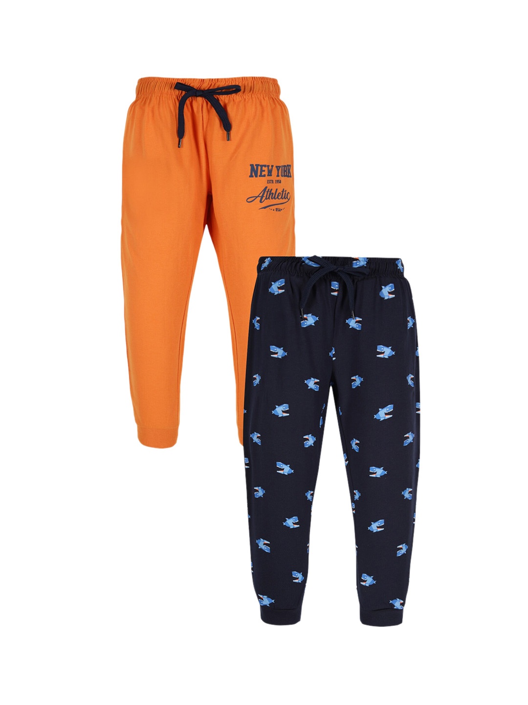 

PLUM TREE Boys Pack Of 2 Printed Pure-Cotton Joggers, Navy blue