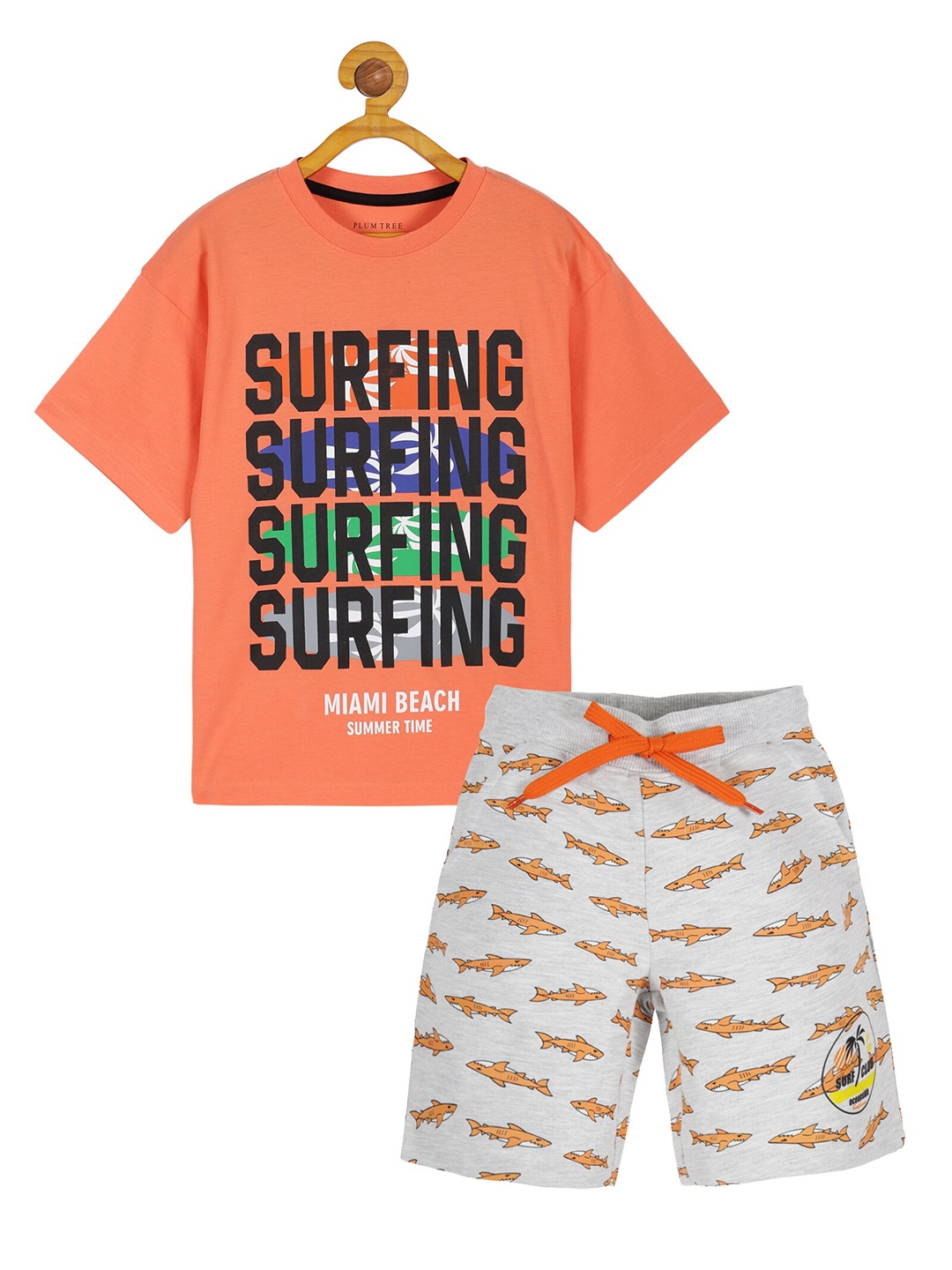 

PLUM TREE Boys Printed T-shirt with Shorts, Orange