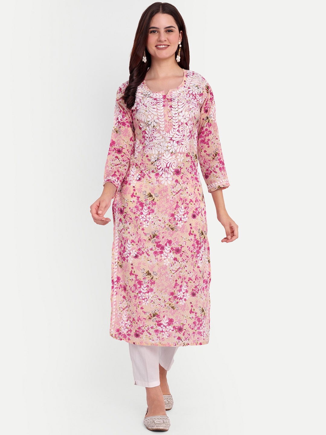 

FILO HEVIS Floral Embroidered Straight Kurta, Pink