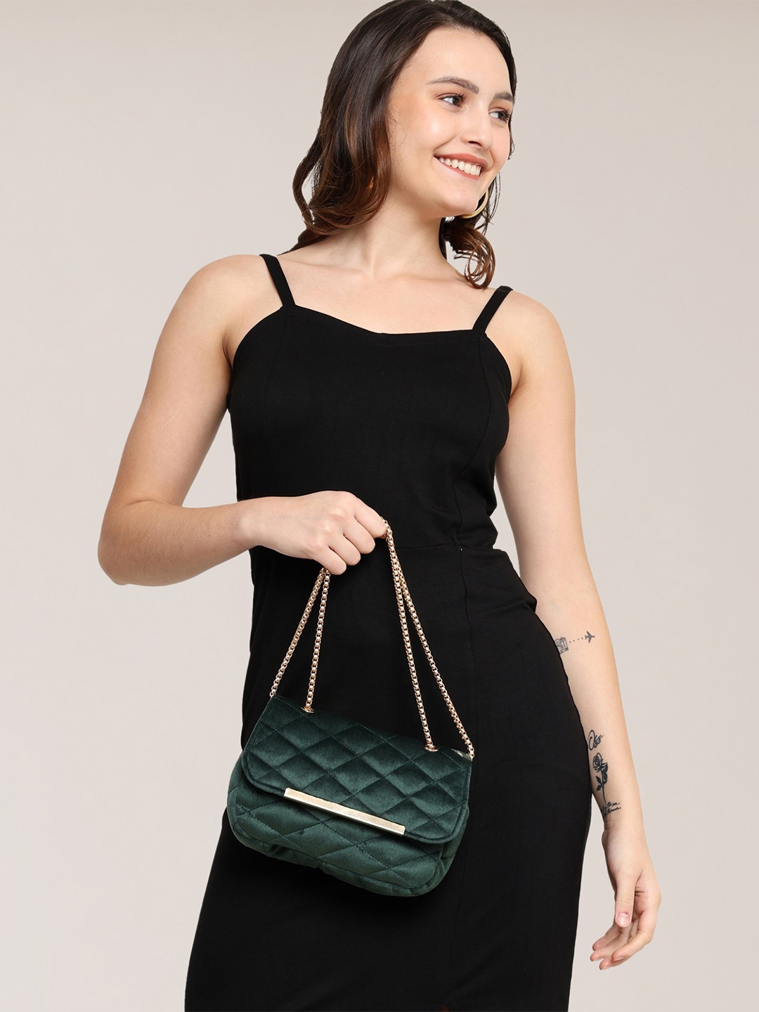 

MARKQUES Textured Suede Structured Sling Bag, Green