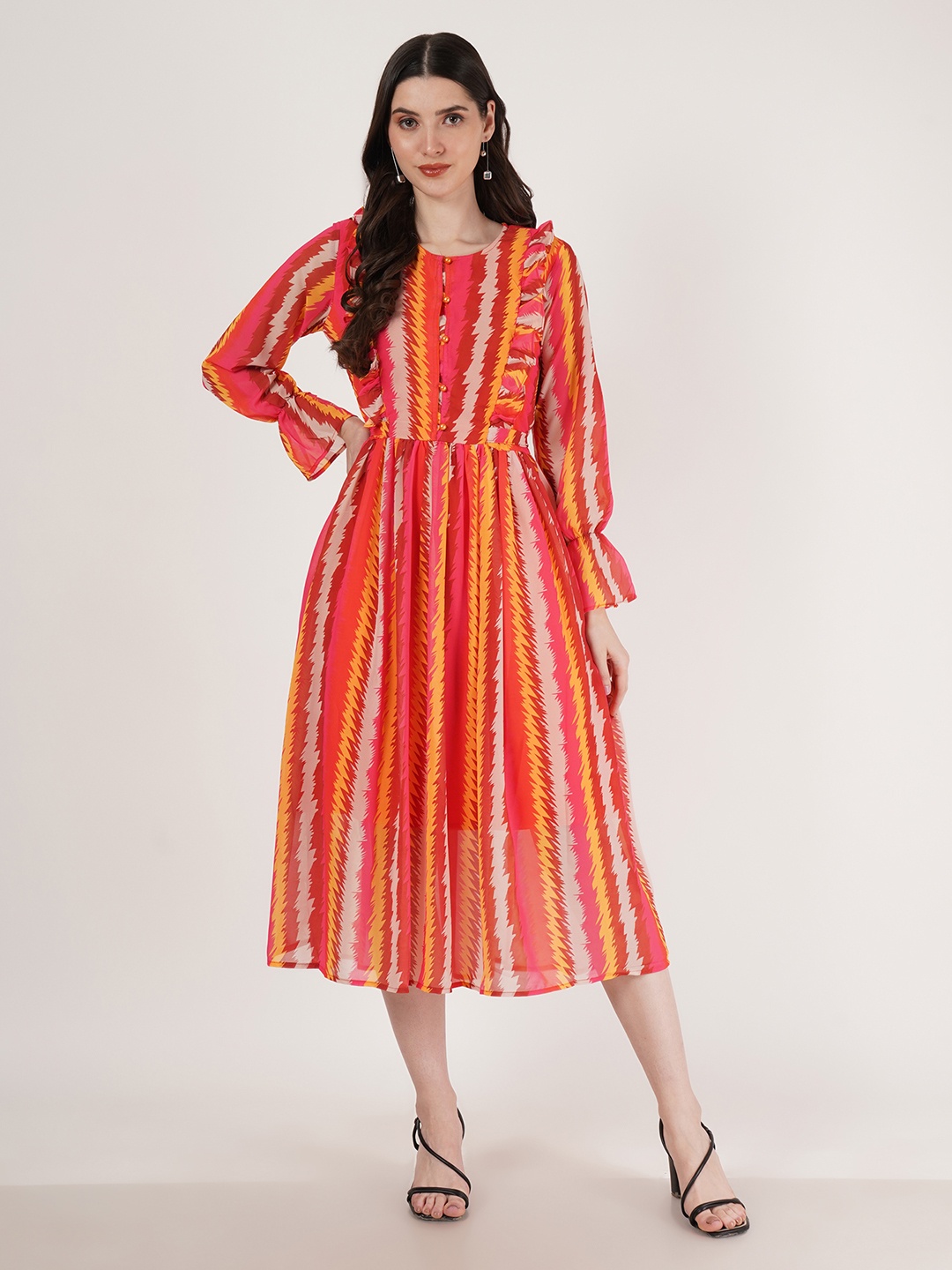 

Karmic Vision Georgette Bell Sleeves Bodycon Dress, Orange