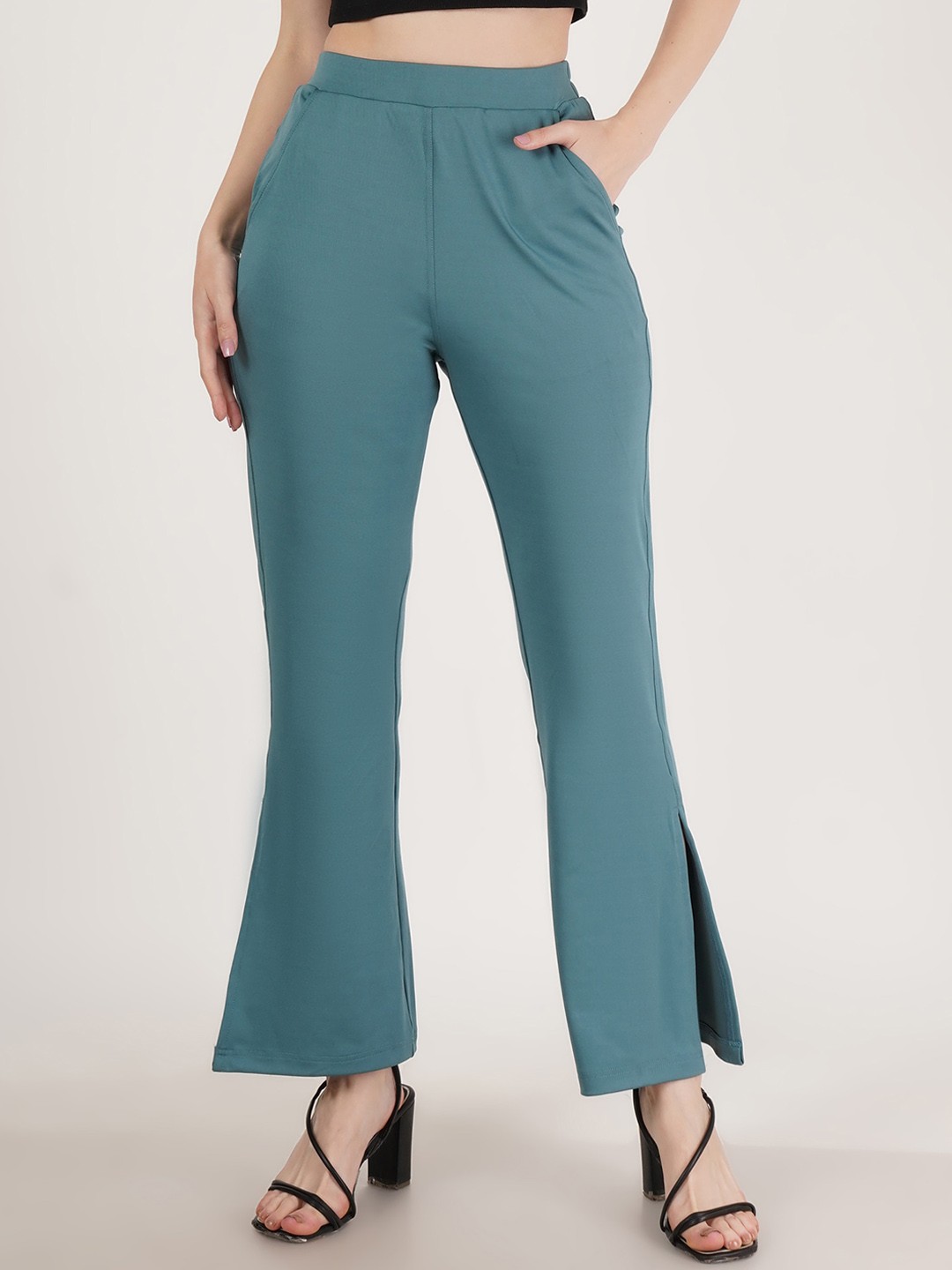 

Karmic Vision Women Mid-Rise Plain Bootcut Trousers Trouser, Green