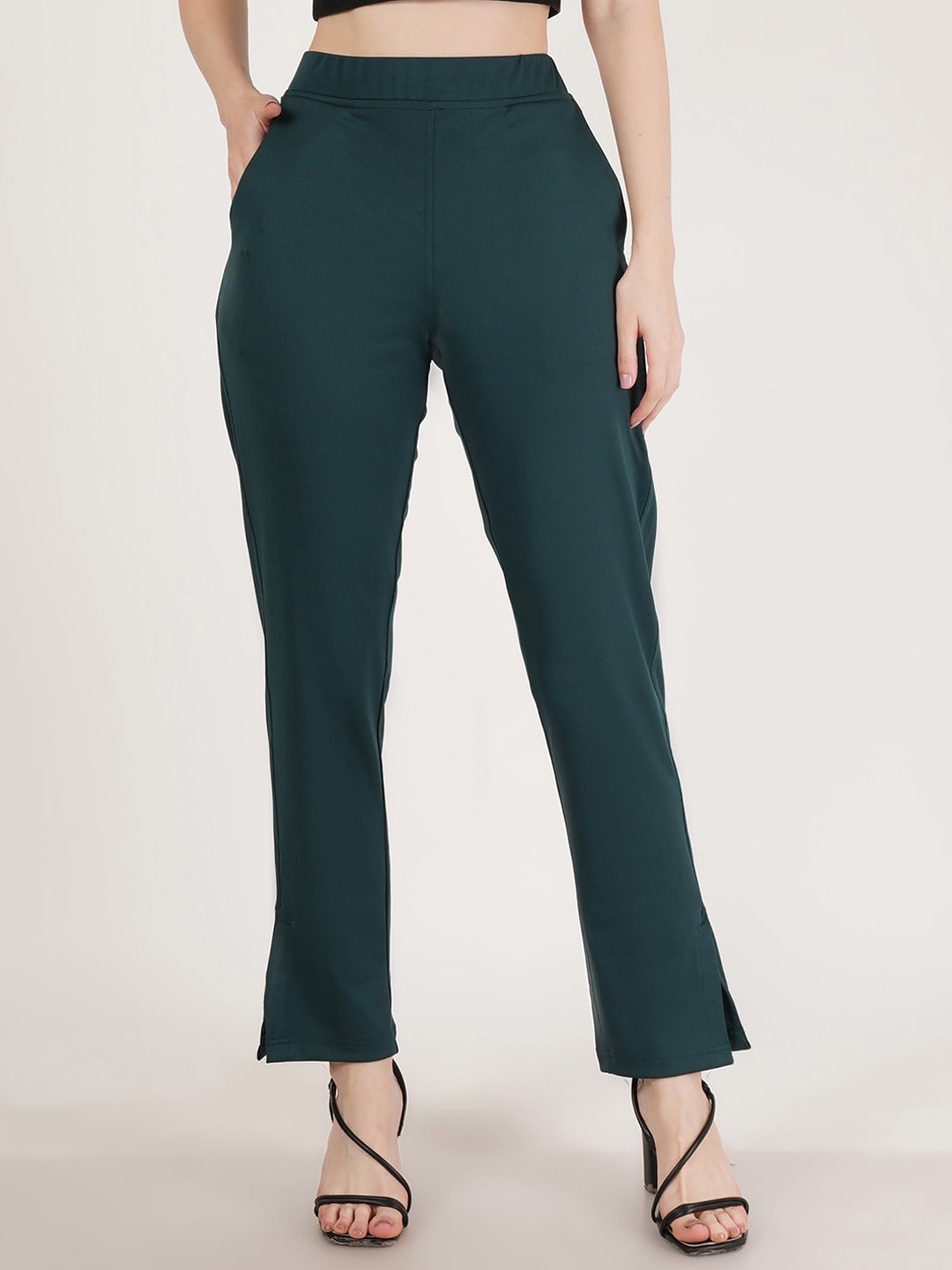 

Karmic Vision Women Mid-Rise Plain Regular Trousers Trouser, Blue