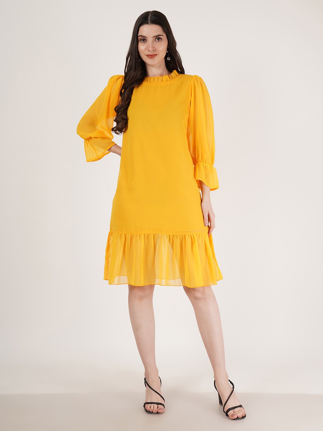 

Karmic Vision Puff Sleeve Georgette A-Line Dress, Mustard