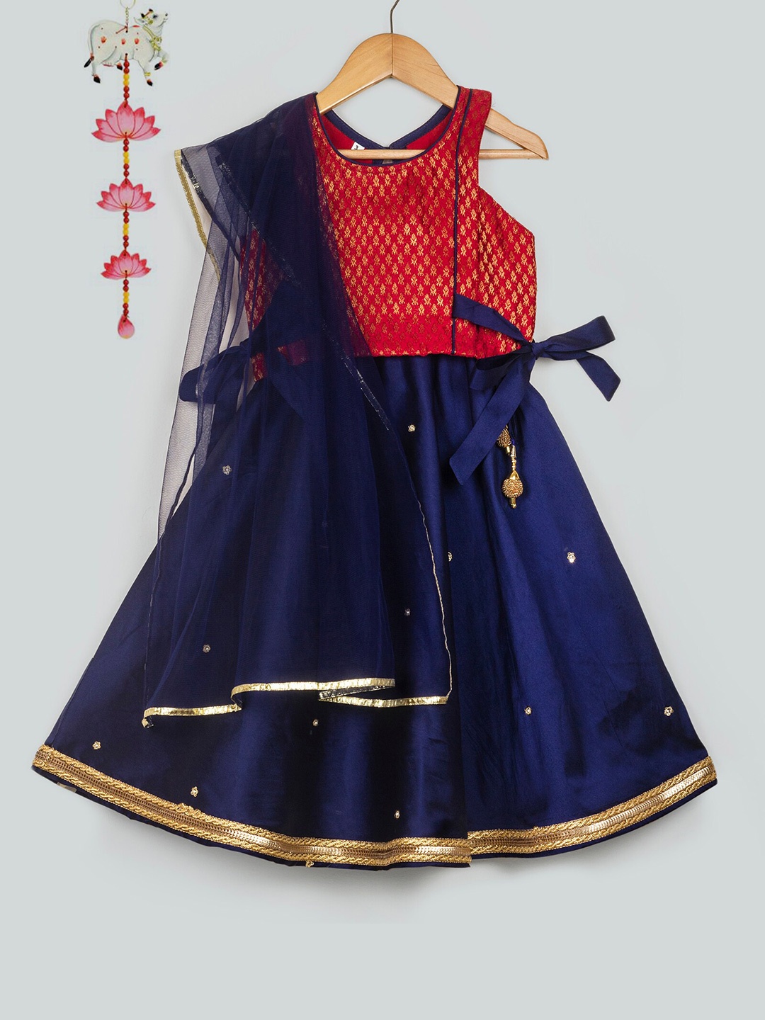 

Tangerine Closet Girls Thread Work Ready to Wear Lehenga & Blouse With Dupatta, Navy blue