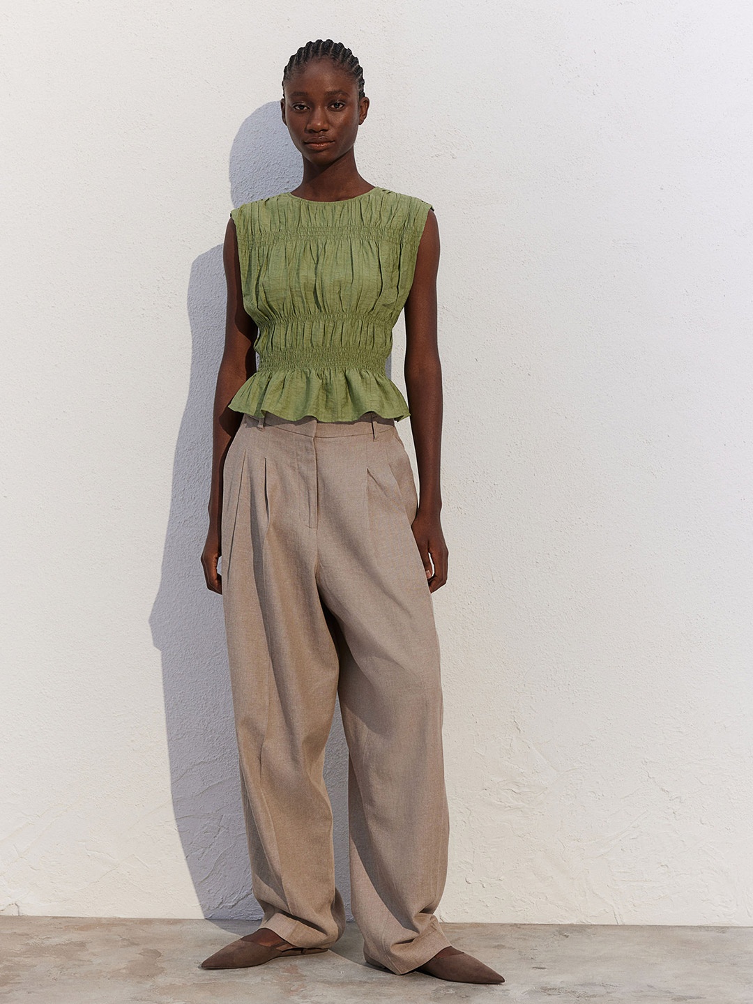 

H&M Smocked Top, Green