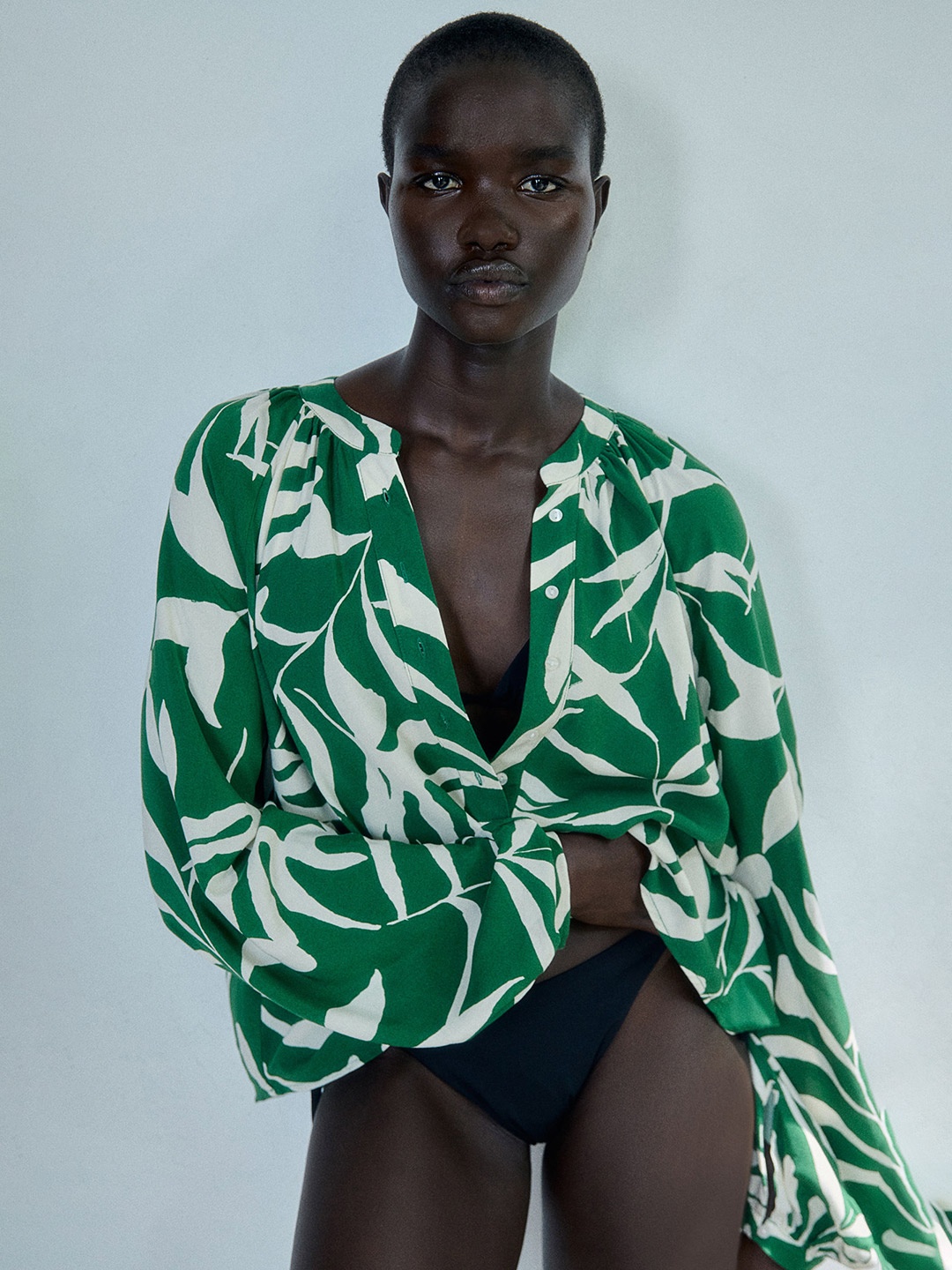 

H&M Balloon-Sleeved Blouse, Green
