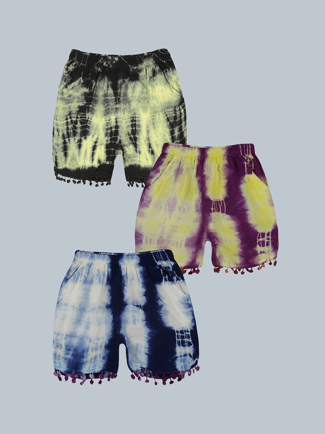 

KiddoPanti Girls Pack of 3 Tie & Dye Shorts, Black