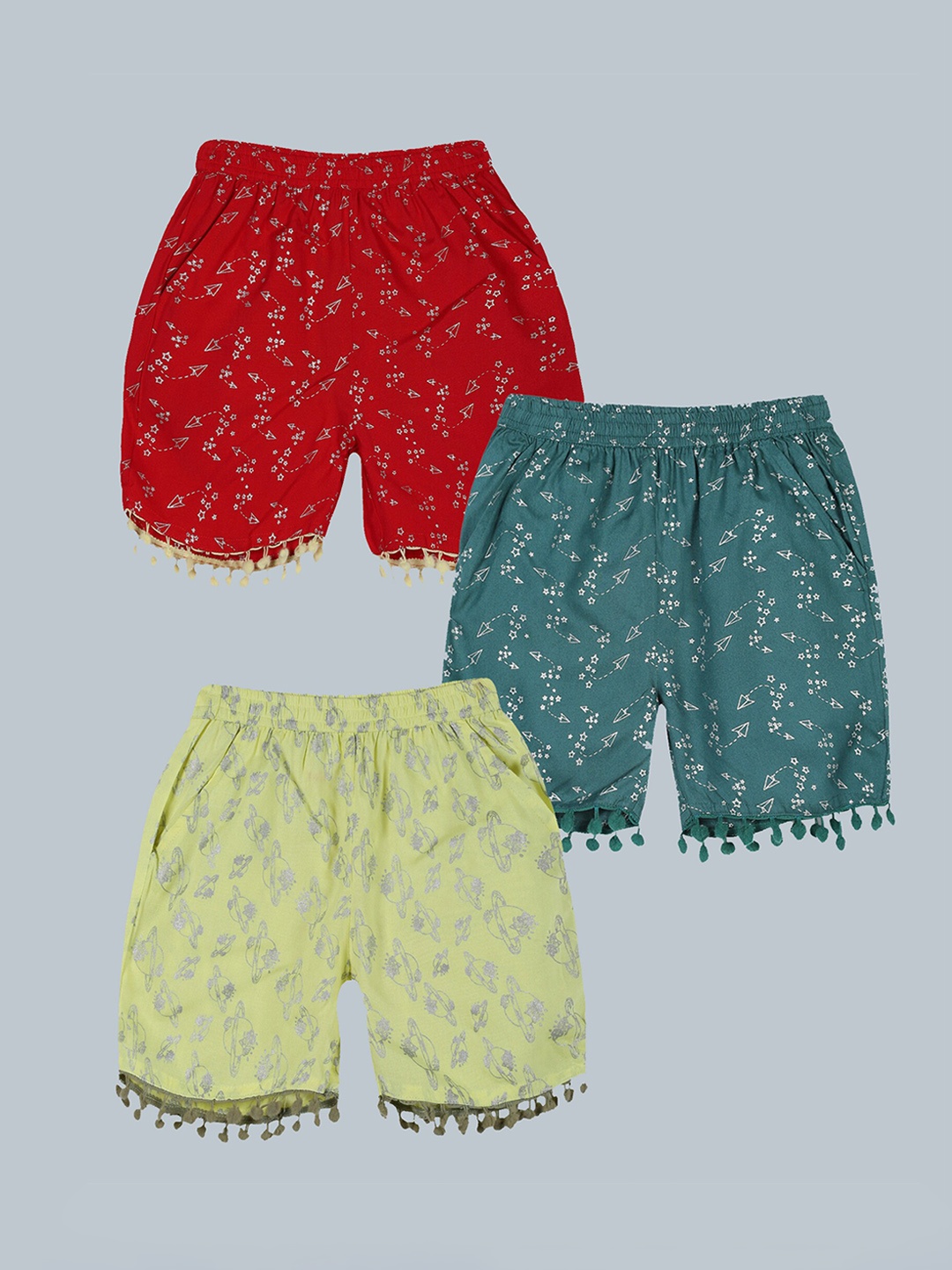 

KiddoPanti Girls Pack of 3 Printed Shorts, Red