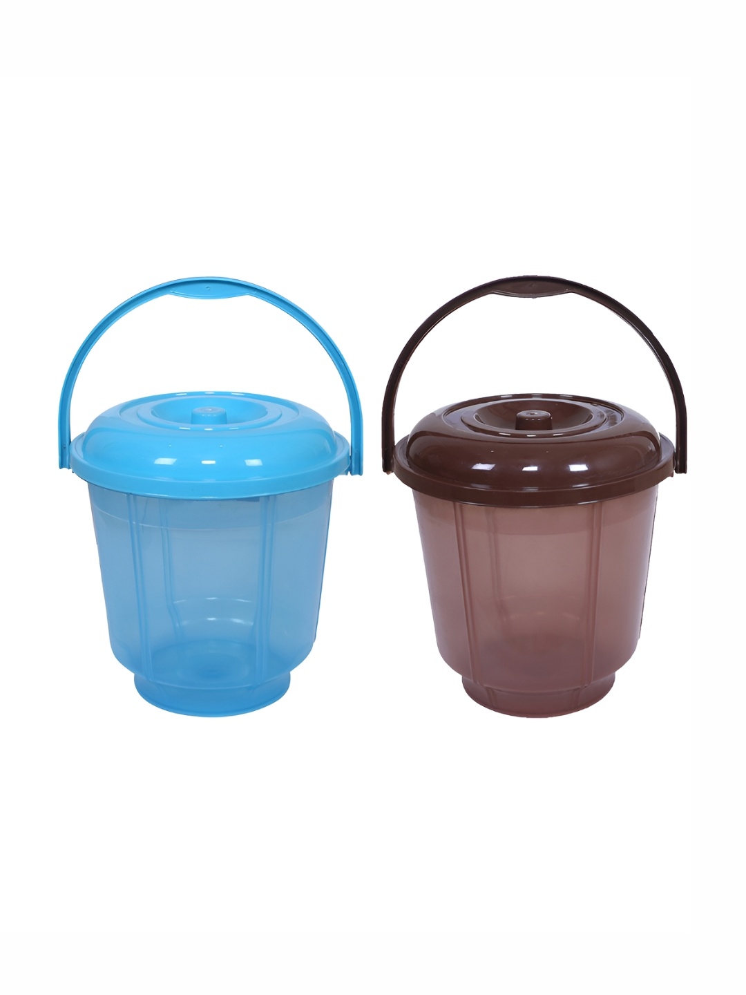 

Kuber Industries Blue & Brown 2 Pieces Unbreakable Bathroom Buckets 13 L Each