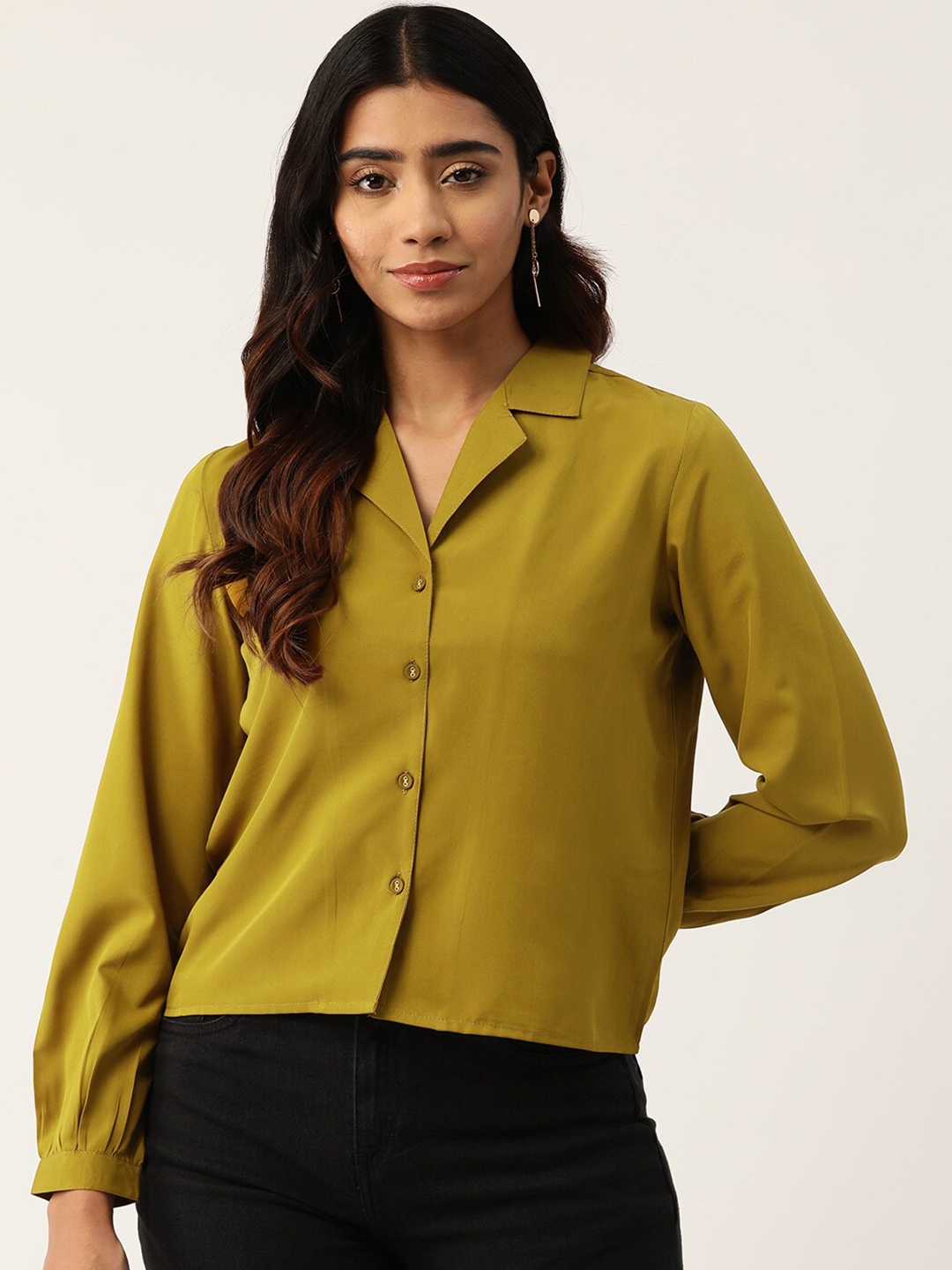 

Slenor Cuban Collar Casual Shirt, Green
