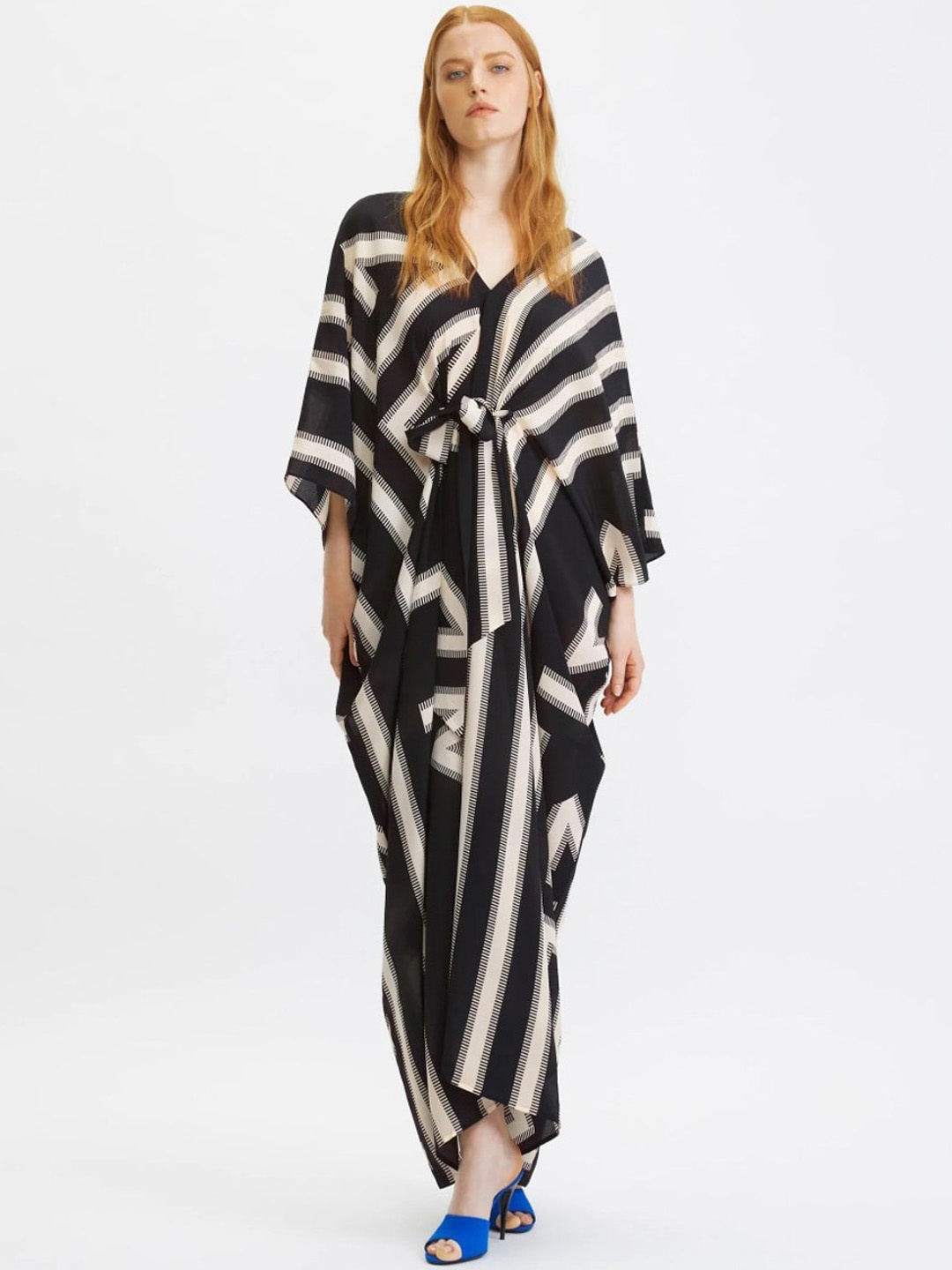 UMANTA Printed V-Neck Kaftan Dress, Black