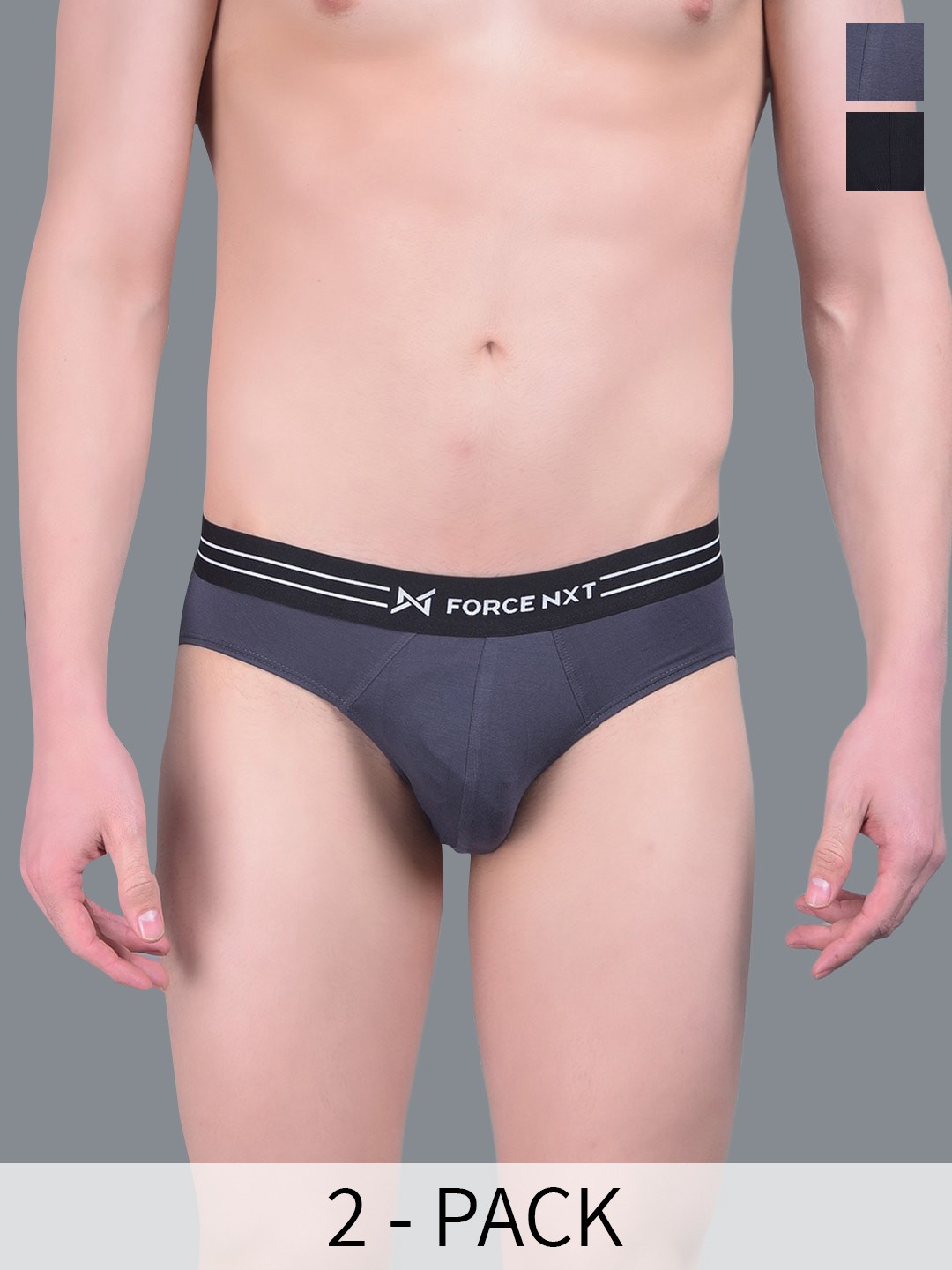 

Force NXT Pack of 2 Cotton Ultrasoft Anti Microbial Basic Briefs MNFL-35P-P4-5-PO2, Black