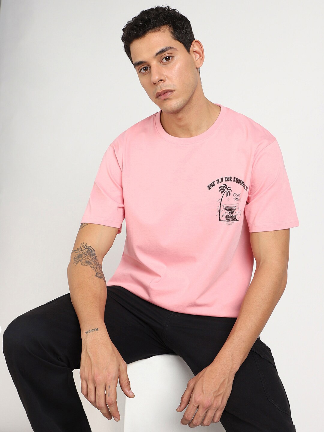 

Lee Men Back Print Crew Neck Oversized Fit T-shirt, Pink
