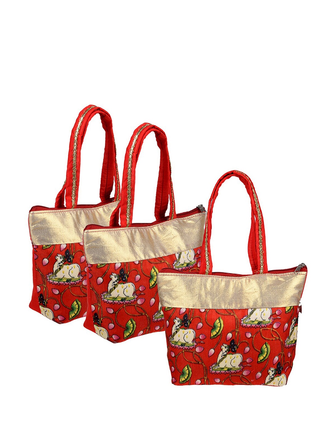 

Kuber Industries Set Of 3 Graphic Printed Structured Handheld Bag, Red
