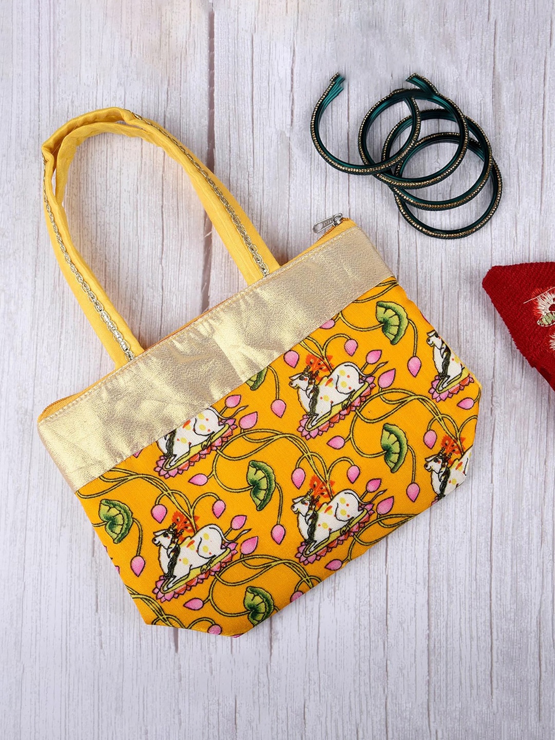 

Kuber Industries Set Of 3 Floral Printed Structured Cotton Handheld Bag, Pink