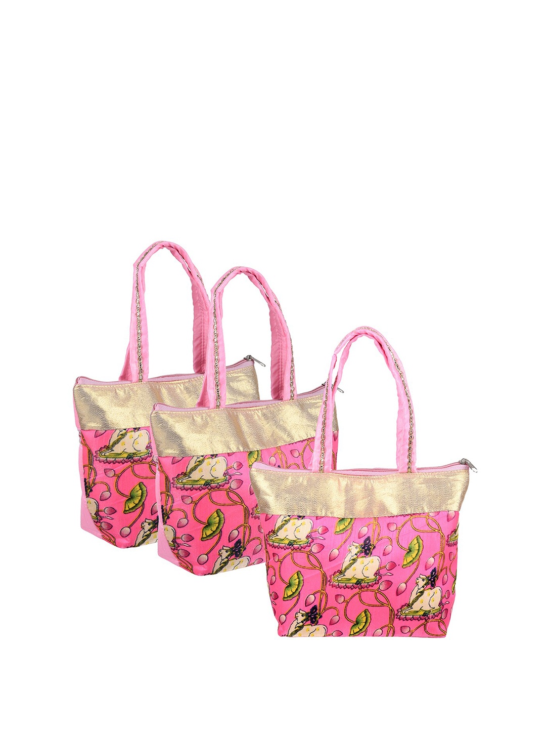 

Kuber Industries Set Of 3 Printed Structured Handheld Bag, Pink