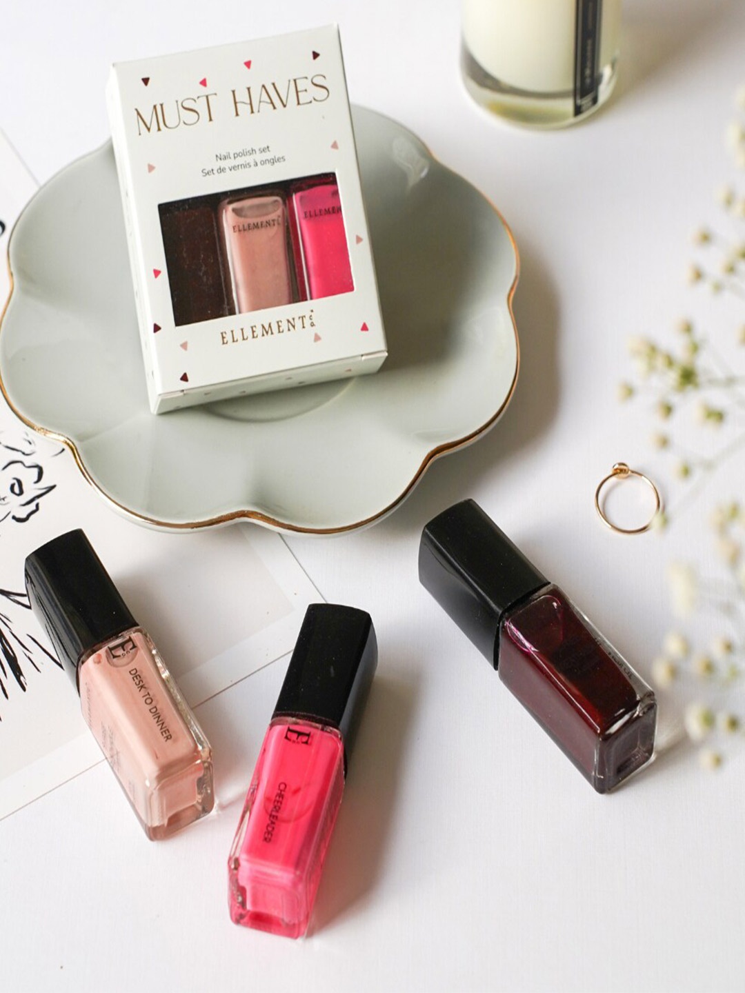 

ELLEMENT CO. Must Haves SetOf3 Gloss Nail Lacquer-10mlEach-Cheerleader-Merlot-DeskToDinner, Pink