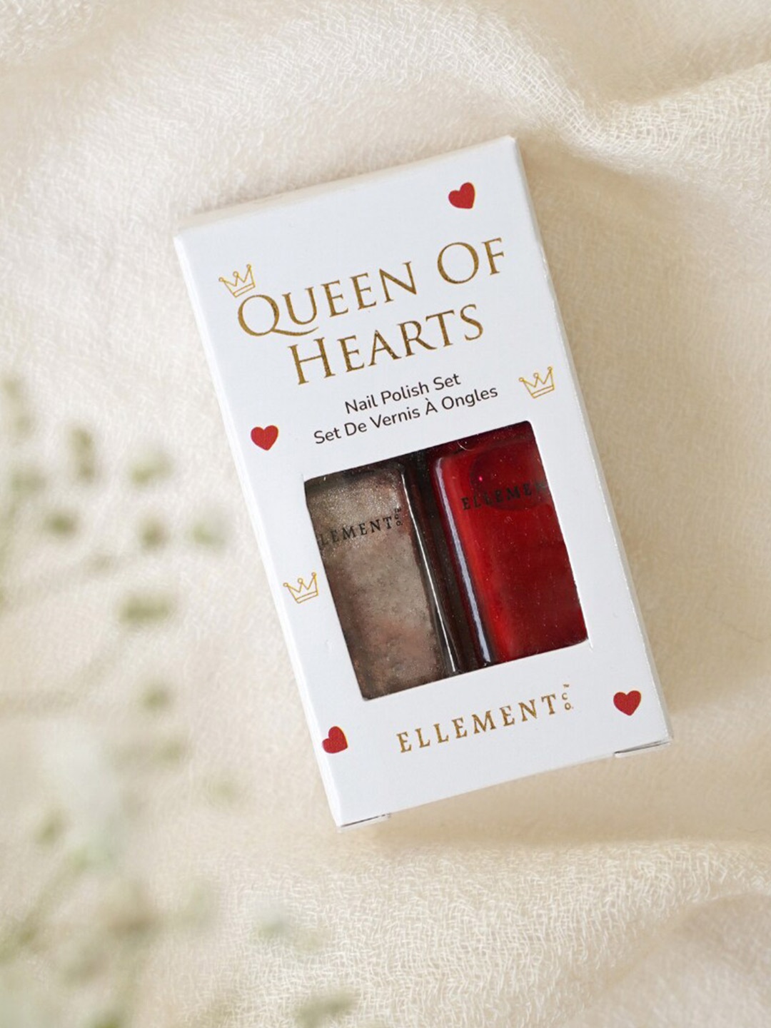 

ELLEMENT CO. Queen of Hearts Set Of 2 Nail Lacquer - 10ml Each - Rosewood & Dull Gold, Red