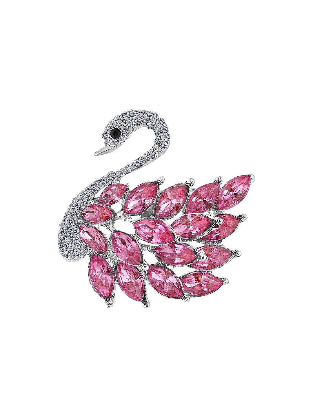 

Mahi Men Stones-Studded & Beaded Swan-Shaped Brooch, Pink