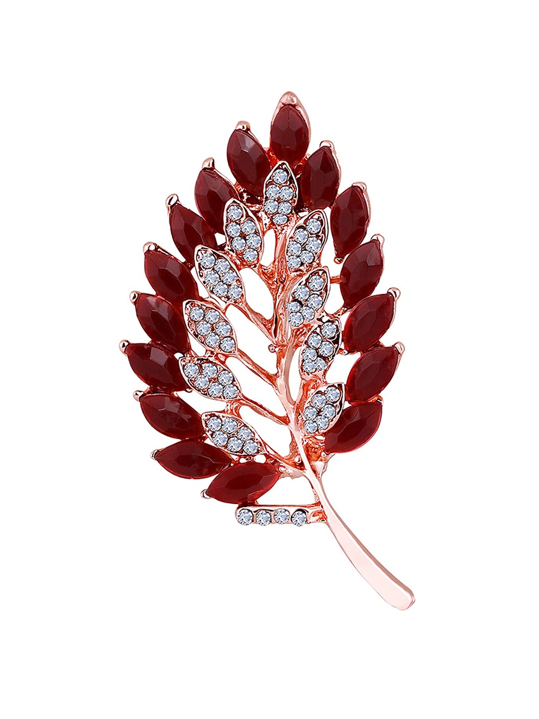 

Mahi Men Stones-Studded & Beaded Leaf-Shaped Brooch, Red