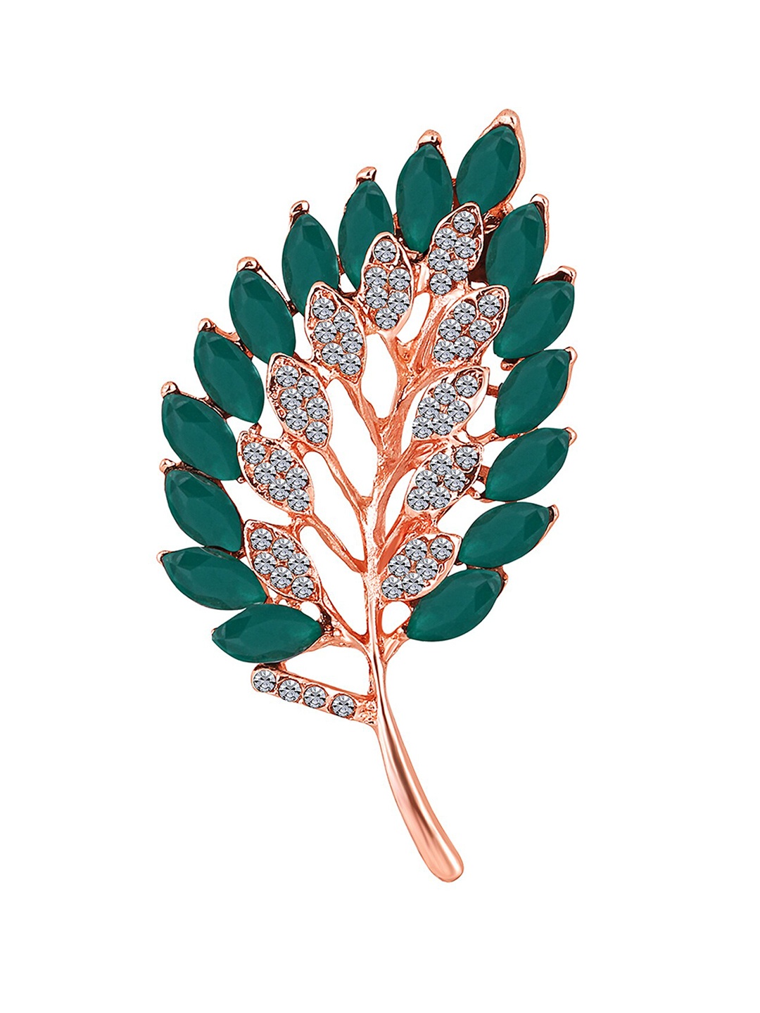 

Mahi Men Stone Studded Leaf Shape Brooch, Green