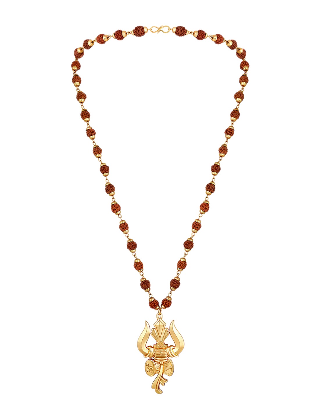 

Mahi Gold-Plated Trishul & Damroo Pendant with Mala, Brown
