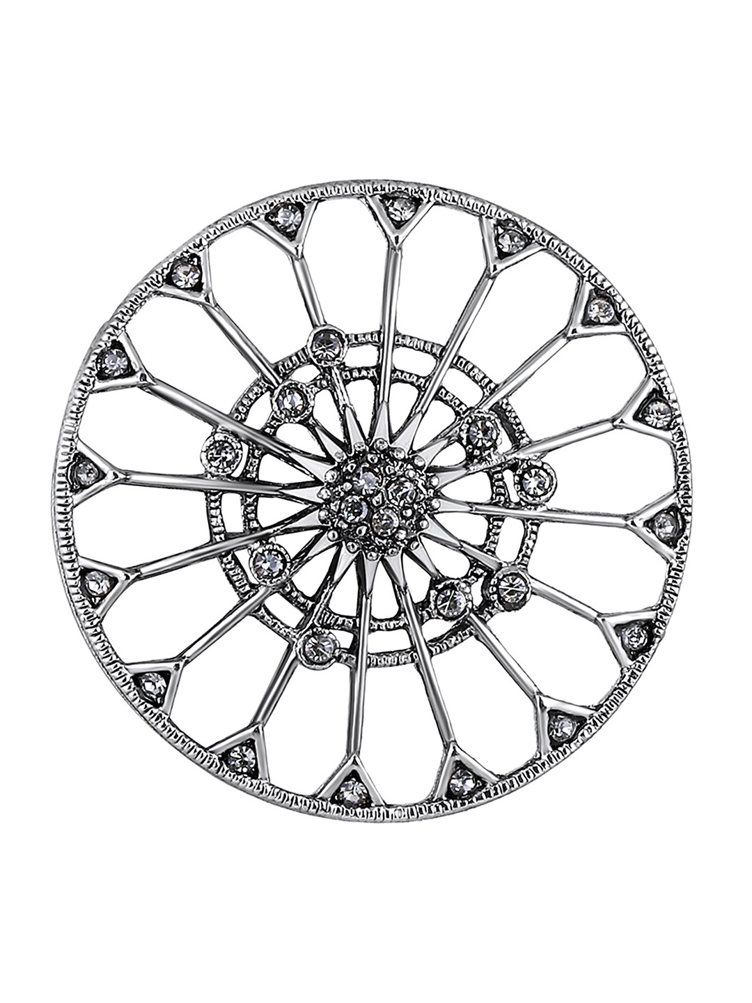 

Mahi Women Round-Shaped Textured Stones Studded Oxidized Lapel Pin, Silver