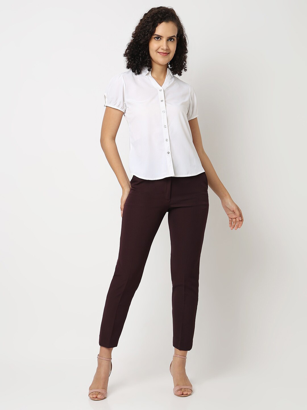 

NOT SO PINK Comfort Puff Sleeves Cut Out Casual Shirt, White