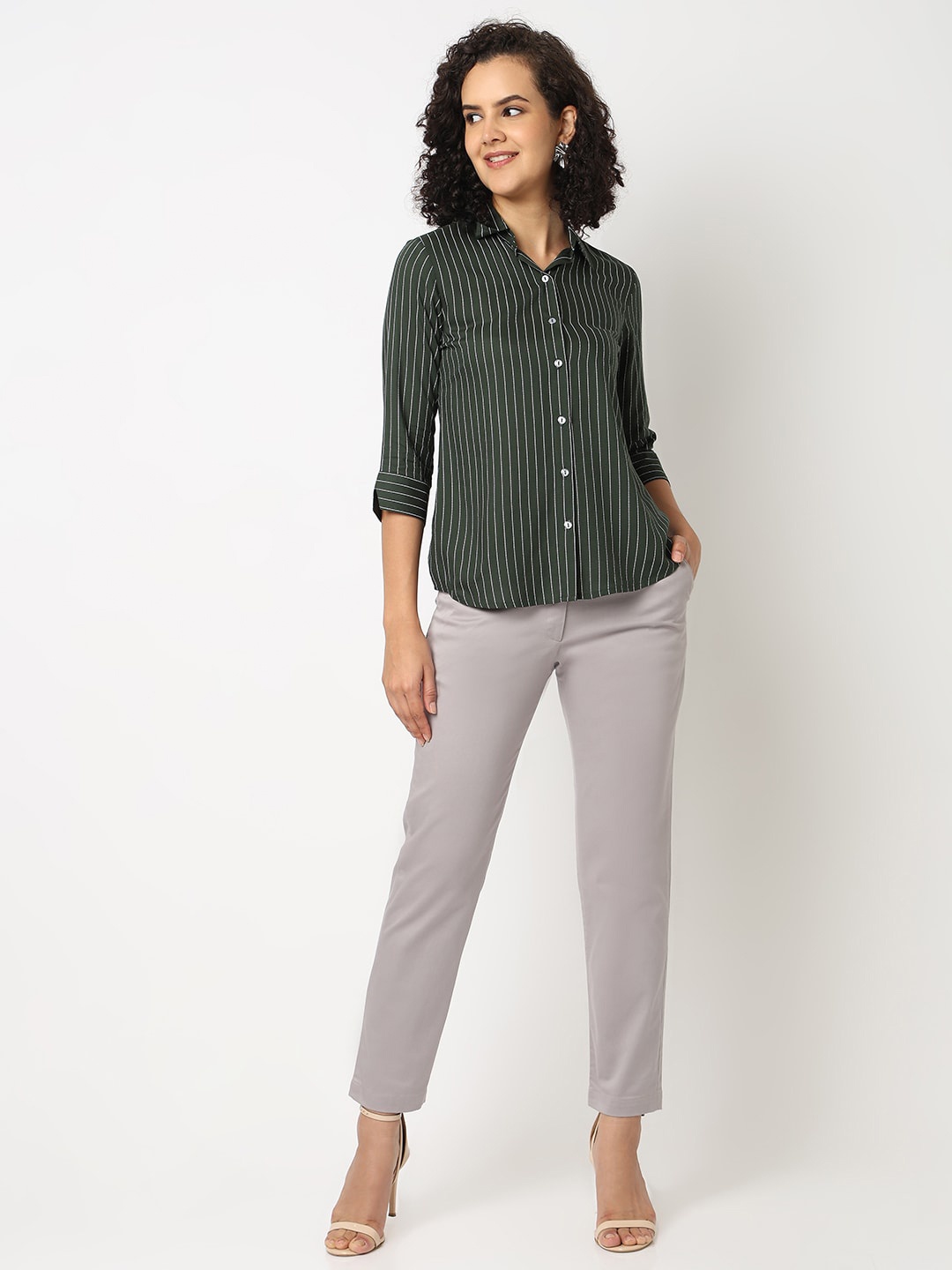 

NOT SO PINK Comfort Vertical Striped Casual Shirt, Green