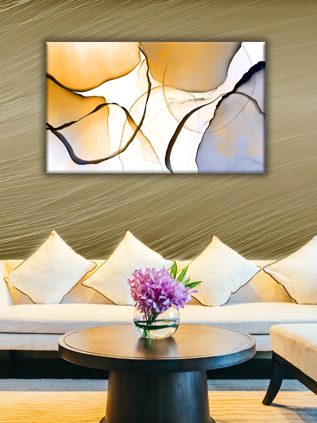 

WALLMAX White & Yellow Abstract Canvas Wall Art