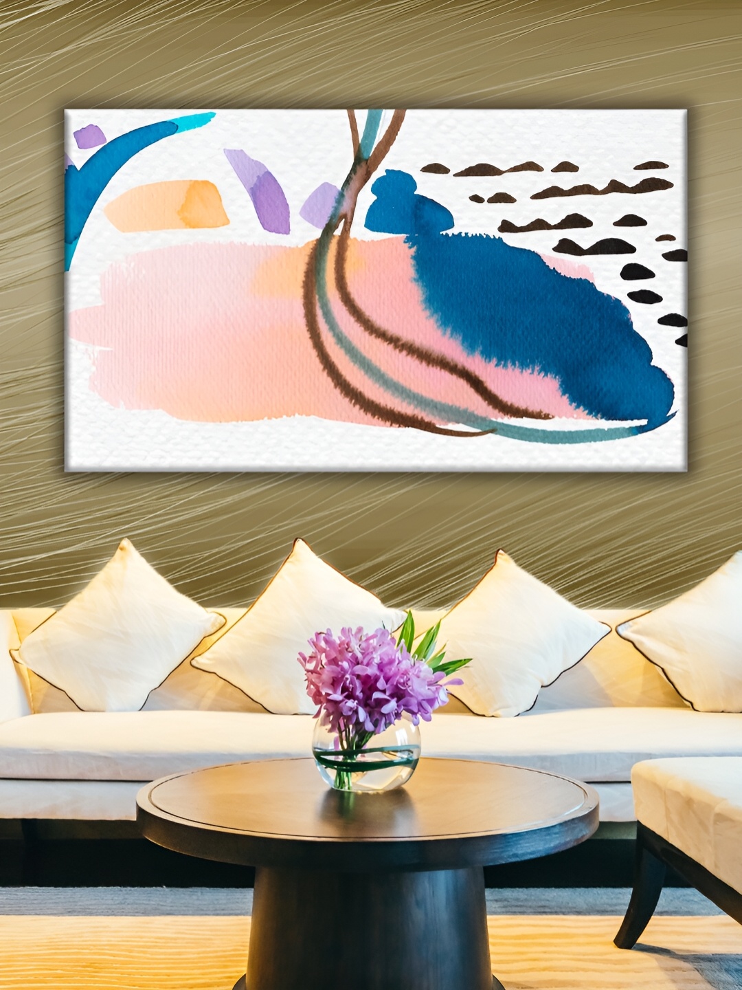 

WALLMAX White & Blue Abstract Canvas Wall Art