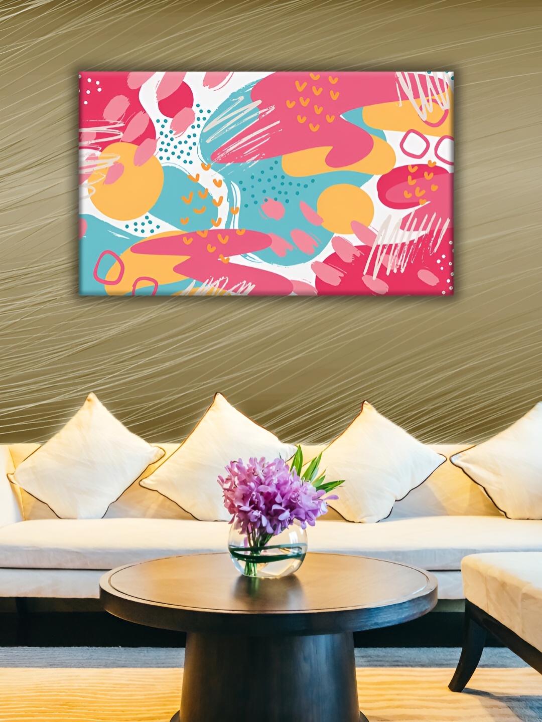 

WALLMAX Pink & Green Abstract Canvas Wall Art