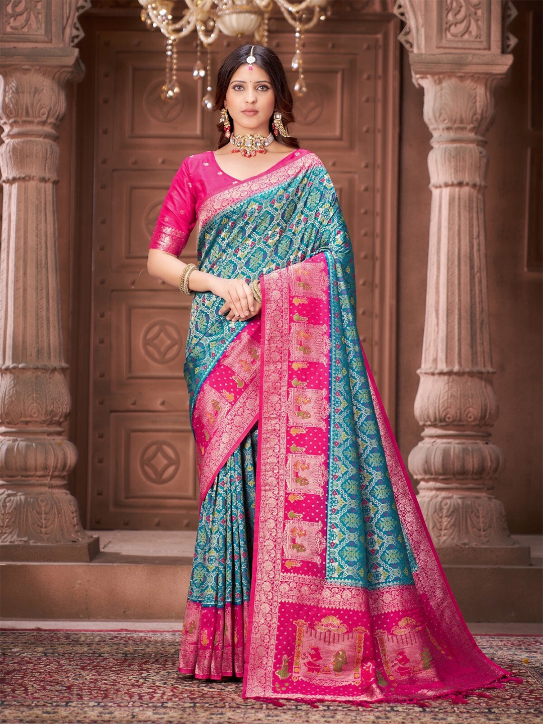 

IndianRang Ethnic Motifs Woven Design Zari Pure Silk Saree, Blue