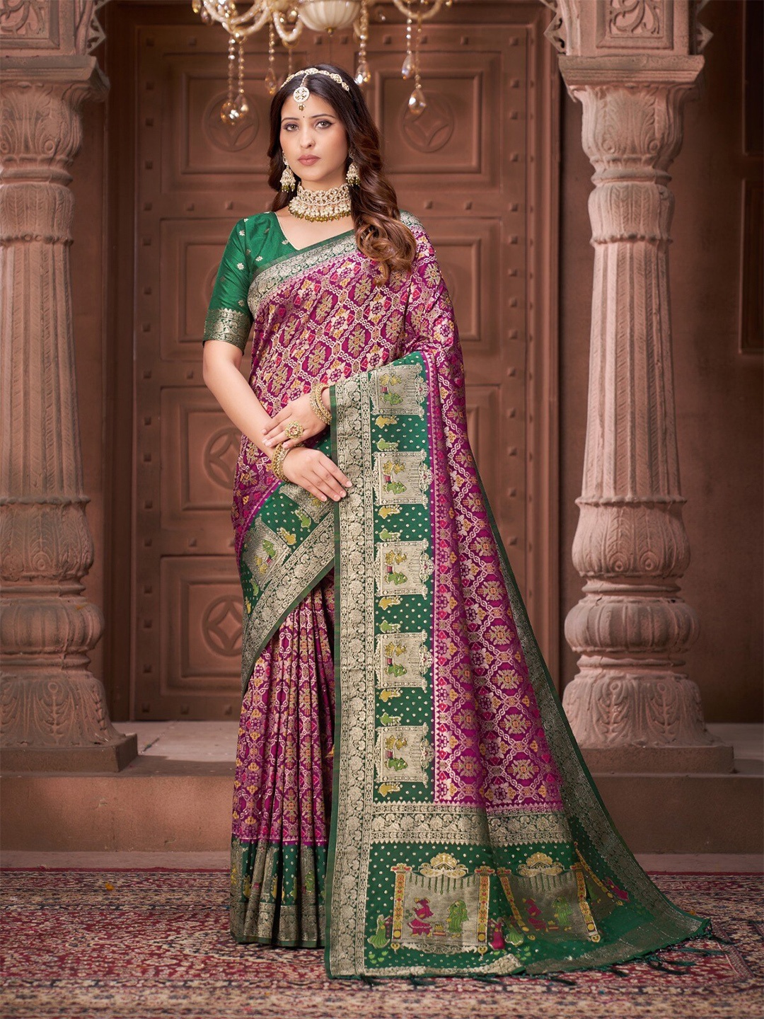 

IndianRang Woven Design Pure Silk Zari Saree, Purple