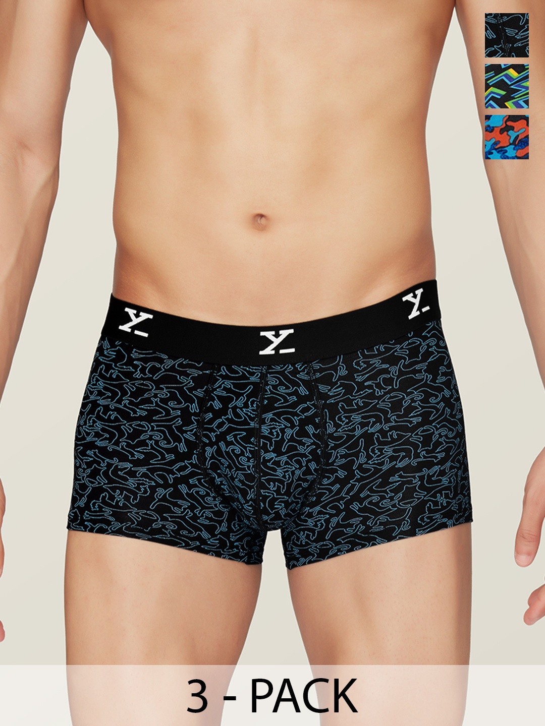 

XYXX Pack Of 3 Printed Lightweight 4-Way Stretch Modal Trunks XYTRNK3PCKN359, Blue