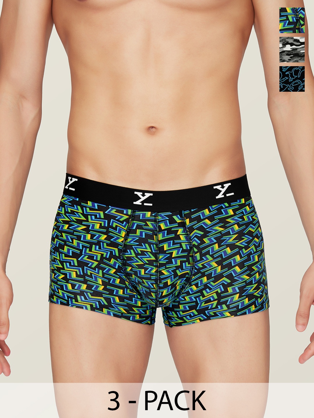 

XYXX Pack Of 3 Printed Lightweight 4-Way Stretch Modal Trunks XYTRNK3PCKN362, Green