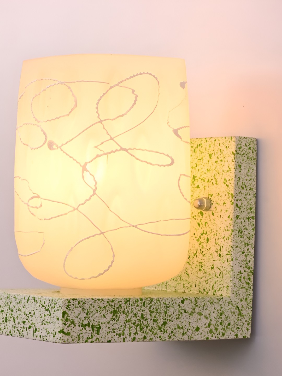 

1ST TIME White & Green Printed Glass Traditional Abstract Shaped Shaped Wall Lamp