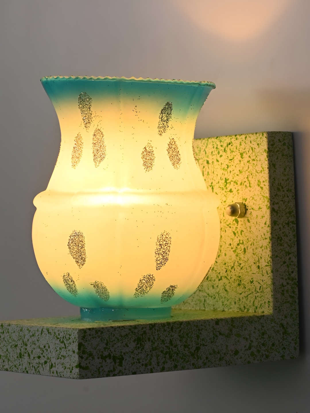 

1ST TIME White & Blue Printed Abstract Shaped Glass Wall Lamp