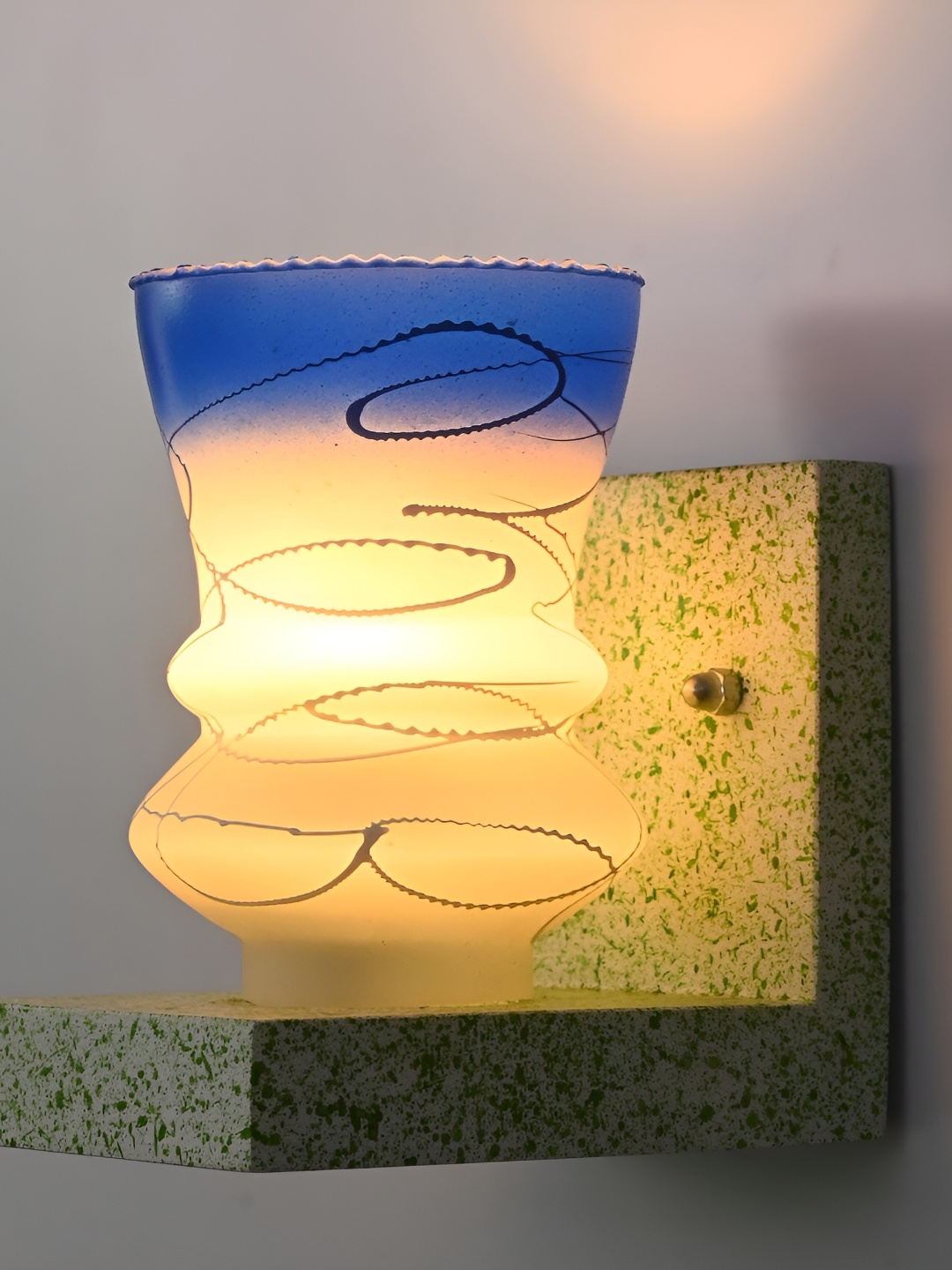 

1ST TIME Blue & White Printed Glass Traditional Wall Lamp