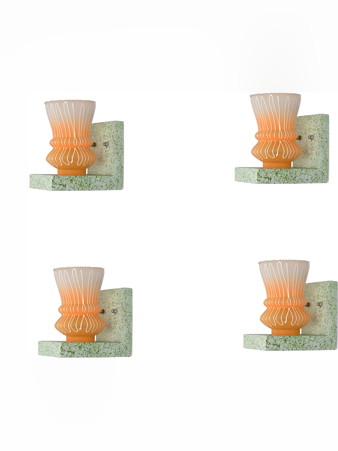 

1ST TIME White & Orange 2 Pcs Printed Contemporary Abstract Shaped Glass Wall Lamp