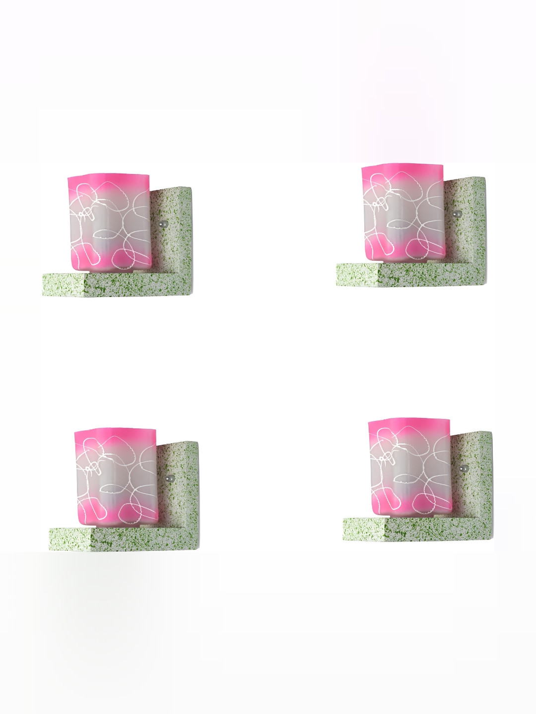 

1ST TIME Pink & White 4 Pcs Printed Glass Contemporary Rectangle Shaped Wall Lamps