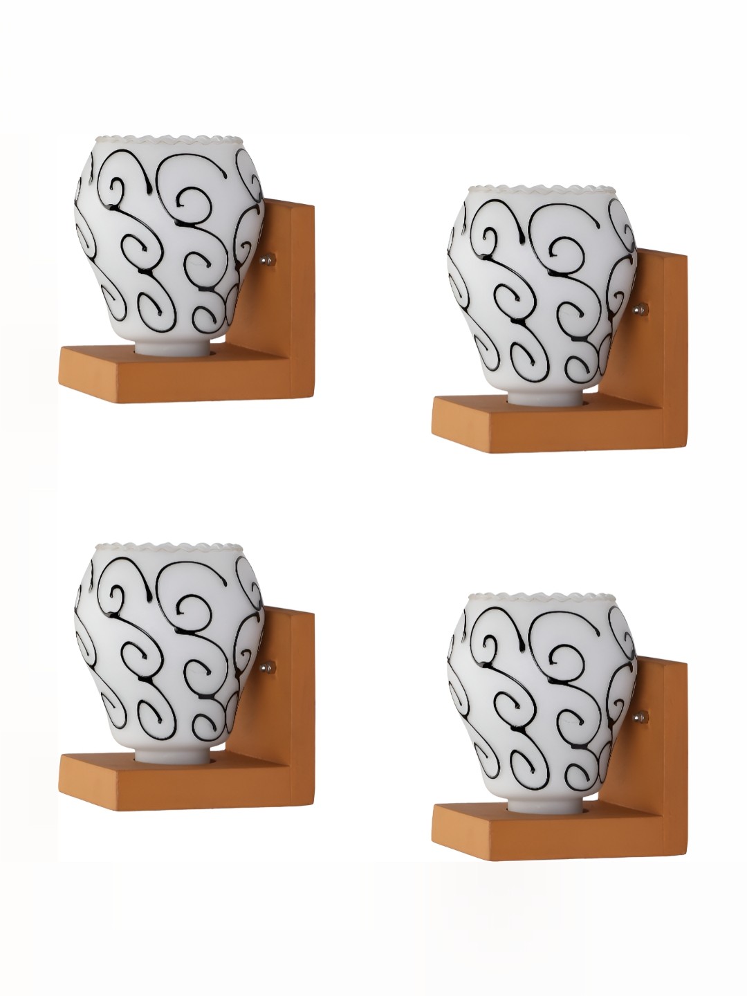 

1ST TIME White & Black 4 pcs Printed Glass Contemporary Abstract Shaped Shaped Wall Lamp