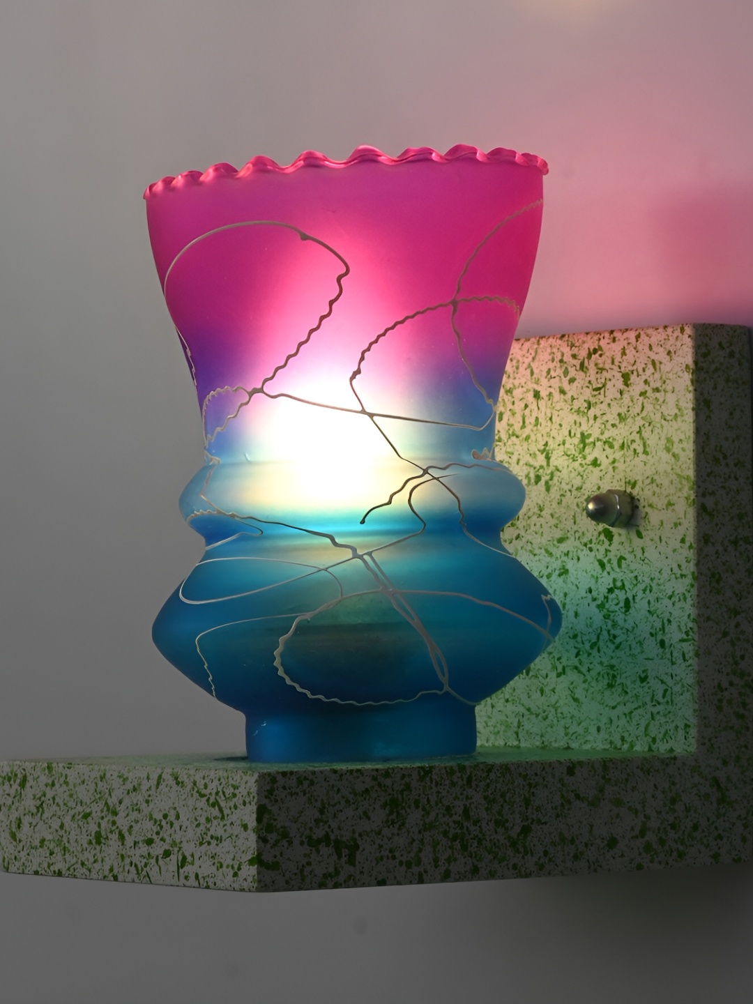 

1ST TIME Blue & Purple Printed Contemporary Abstract Shaped Glass Wall Lamp